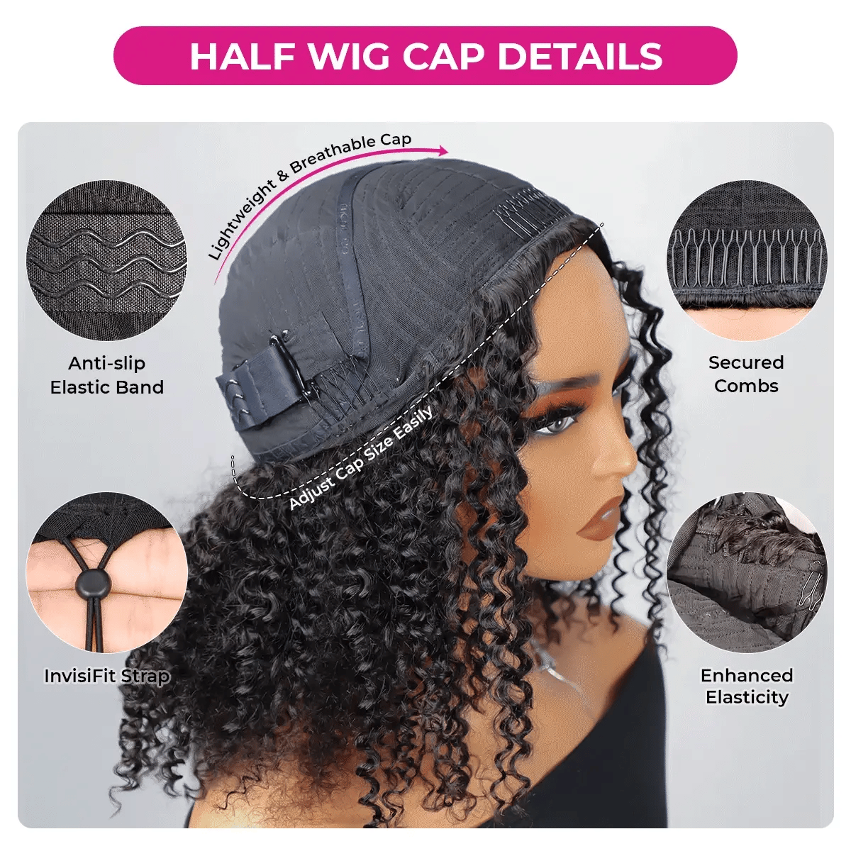 Oreno Burmese Curly Half Wig InvisiFit Strap Human Hair Wear Go Glueless Wig for Beginners