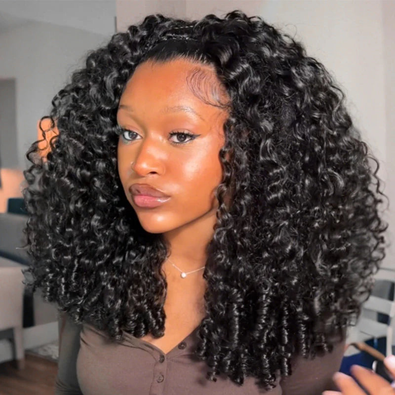Oreno Burmese Curly Half Wig InvisiFit Strap Human Hair Wear Go Glueless Wig for Beginners
