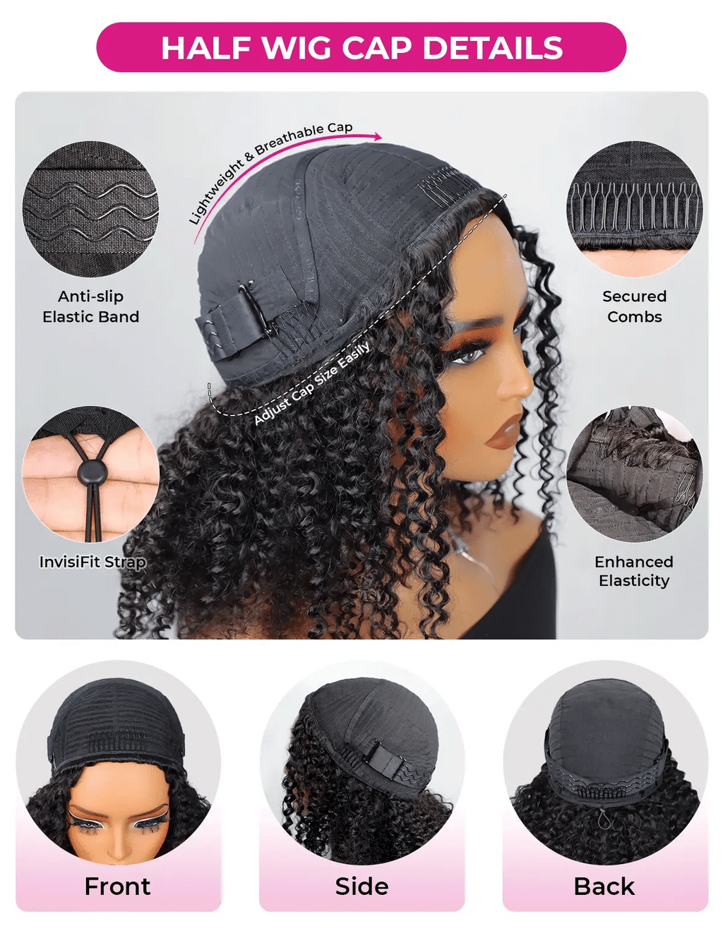 Oreno Burmese Curly Half Wig InvisiFit Strap Human Hair Wear Go Glueless Wig for Beginners