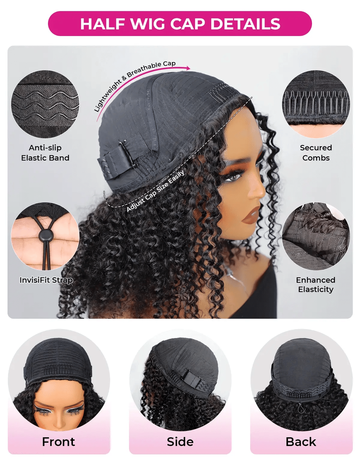 Oreno Burmese Curly Half Wig InvisiFit Strap Human Hair Wear Go Glueless Wig for Beginners