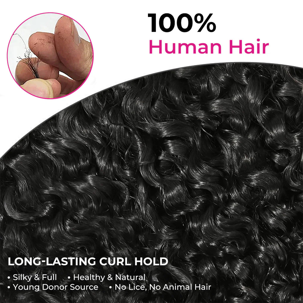 Oreno Burmese Curly Half Wig InvisiFit Strap Human Hair Wear Go Glueless Wig for Beginners