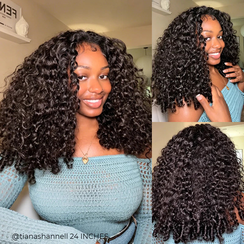 Oreno Burmese Curly Half Wig InvisiFit Strap Human Hair Wear Go Glueless Wig for Beginners